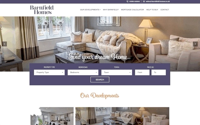 Barnfield Homes Website Design Lancashire by CMS Live Web Specialists