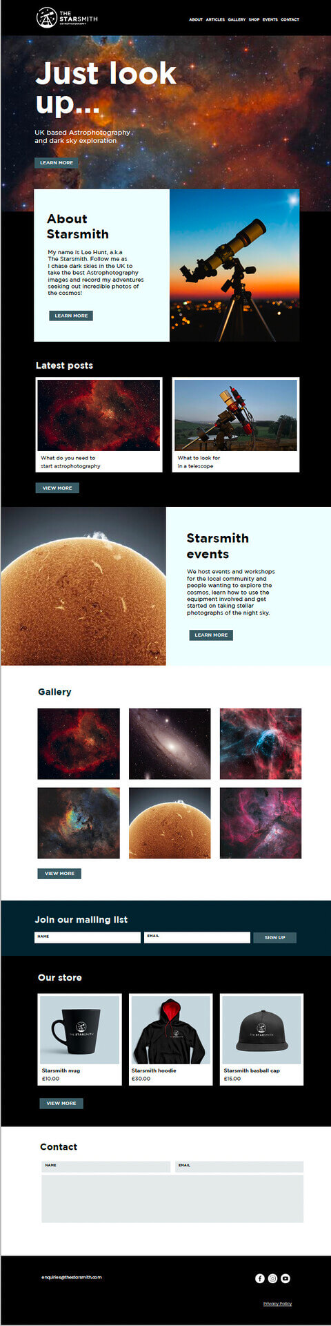 The Starsmith Website Mockup