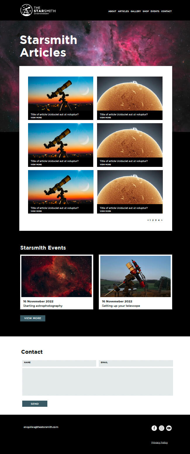 The Starsmith Website Mockup