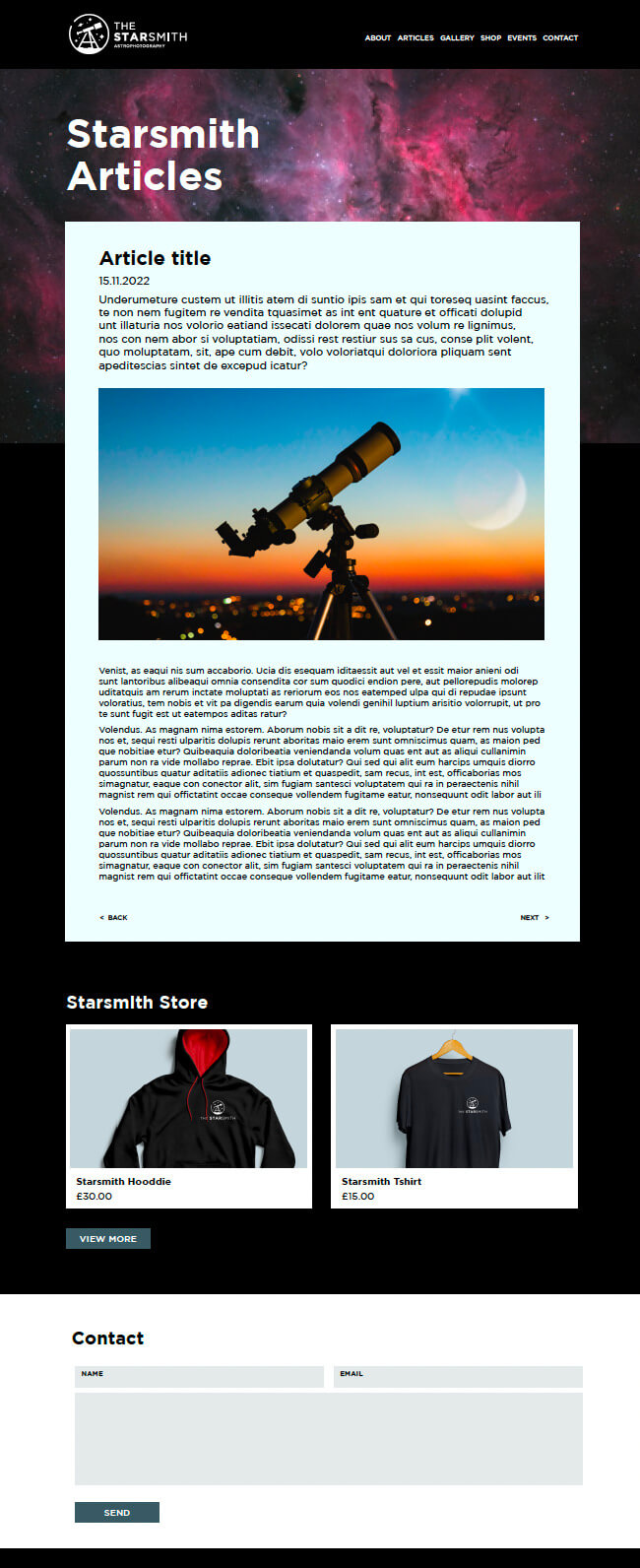 The Starsmith Website Brief design Mockup