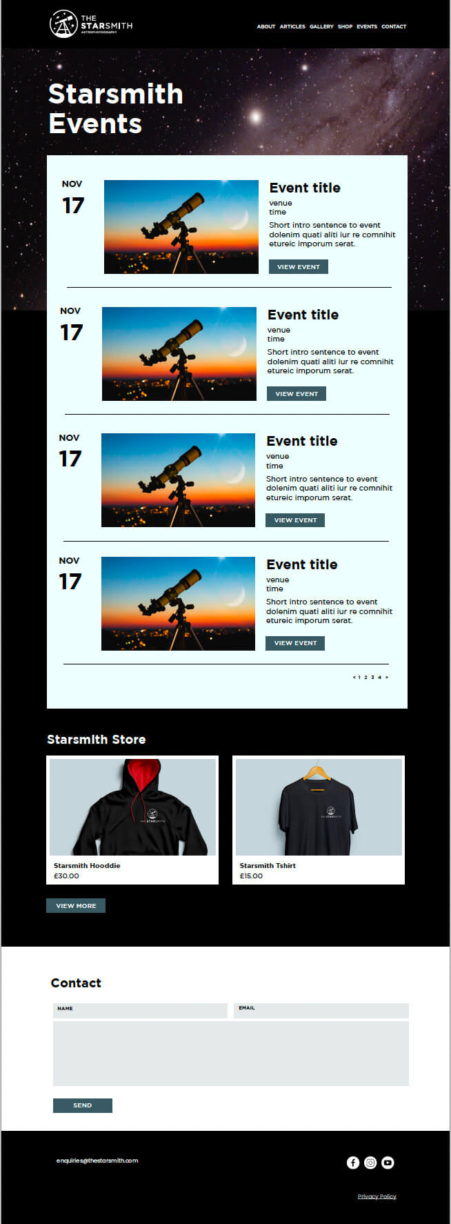 The Starsmith Website Brief design Mockup