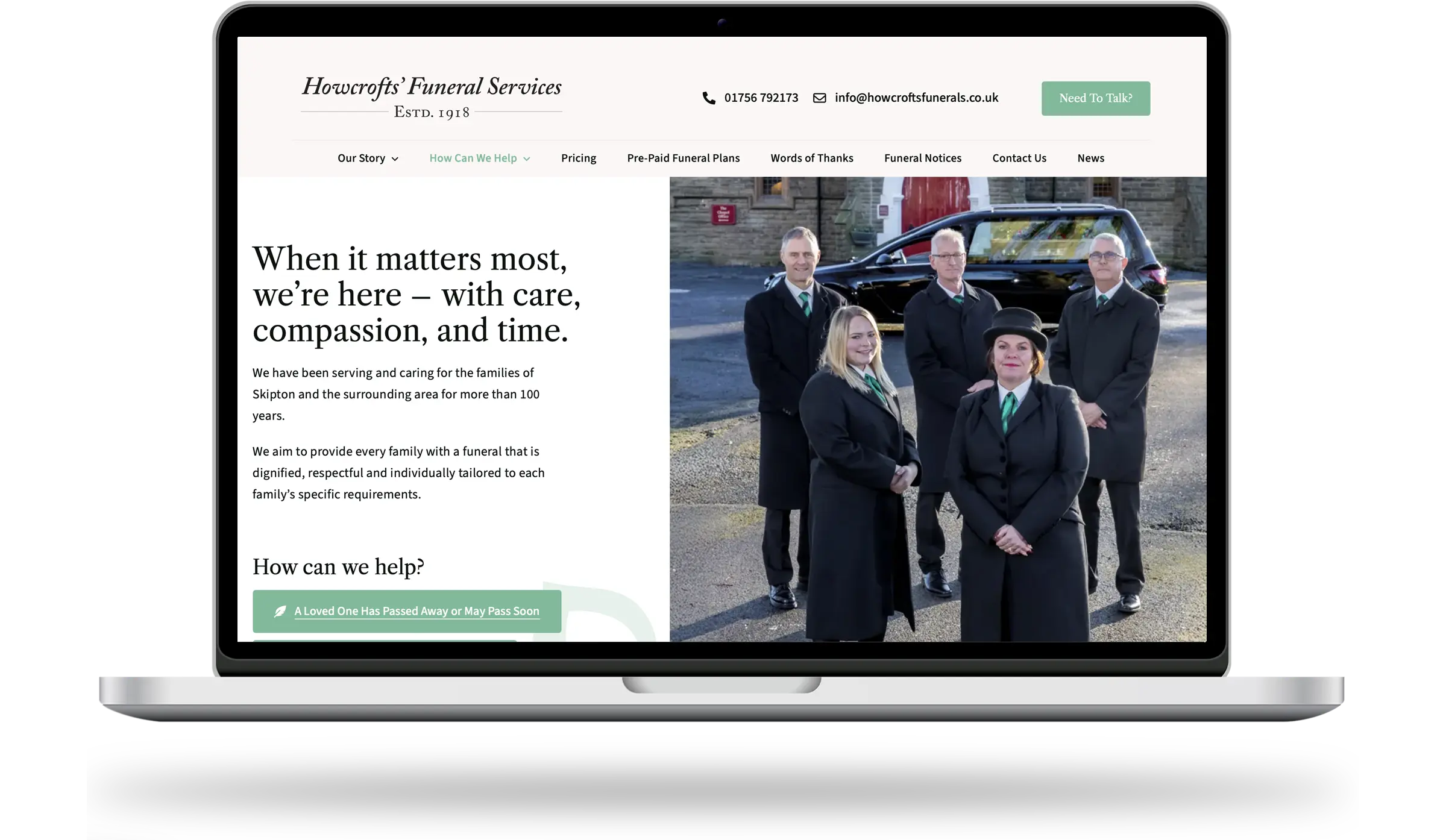 Funeral Directors Web Design for Howcrofts Skipton By CMS Live Web Specialists